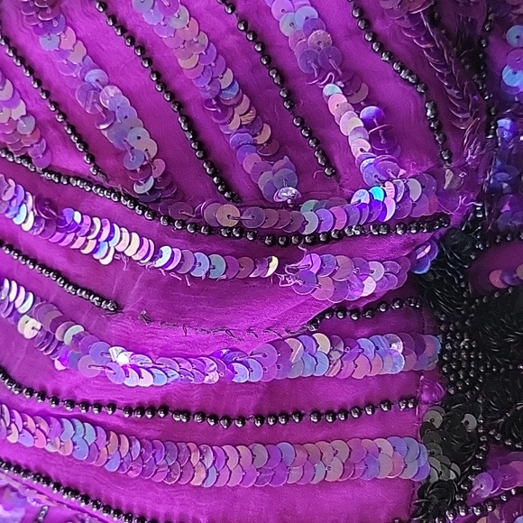 1980s Stenay Silk Purple and Black Beaded Top Medium - Picture 2 of 6